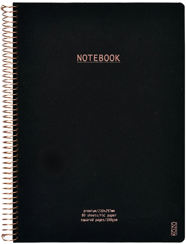 Anteckningsbok A4 Rutat Premium Black KOZO