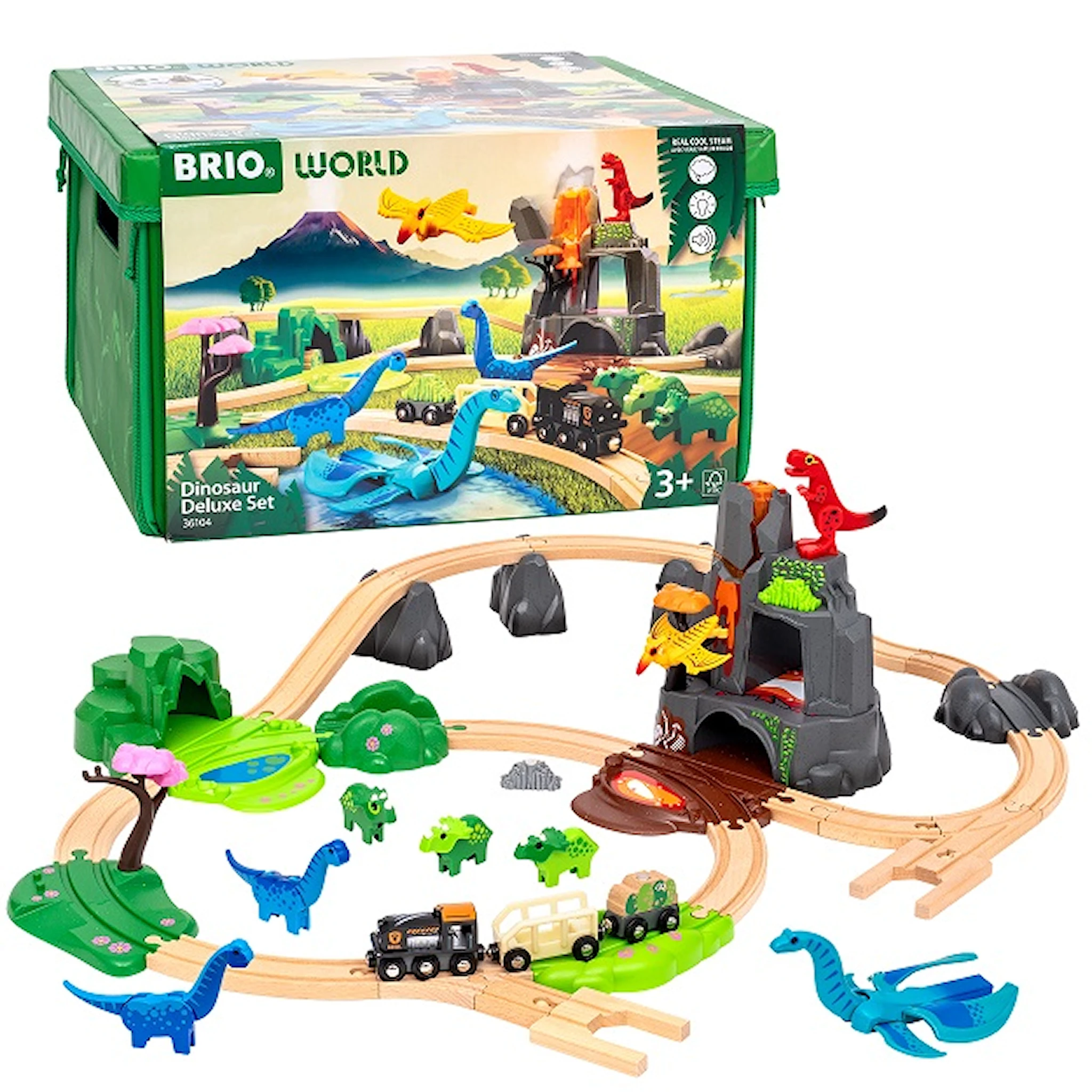 Tuotekuva ille Dinosaur Deluxe -junarata ja Volcano Brio (36104)
