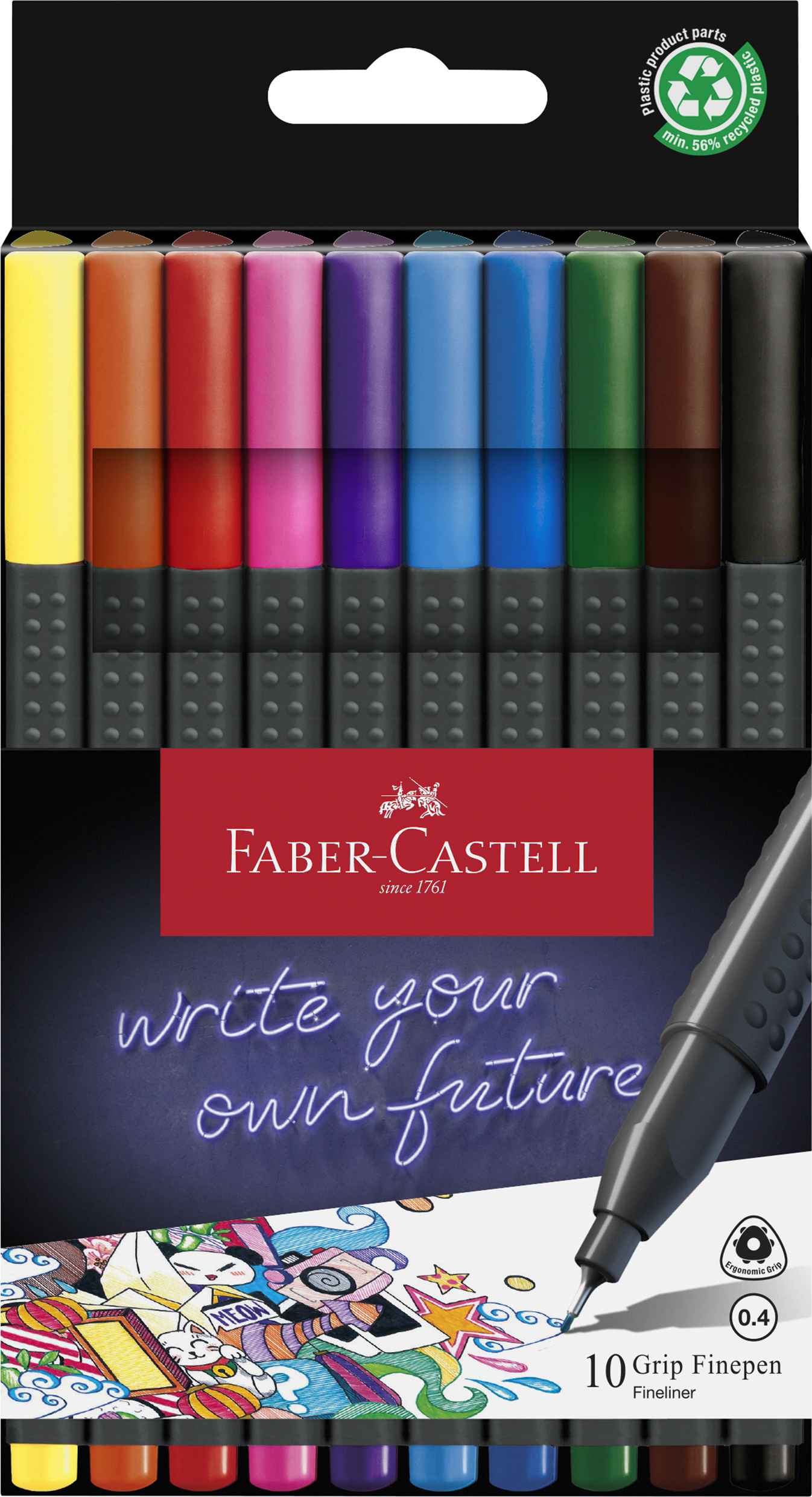 Fiberpenna Grip Finepen 0.4 mm 10-p, Faber-Castell