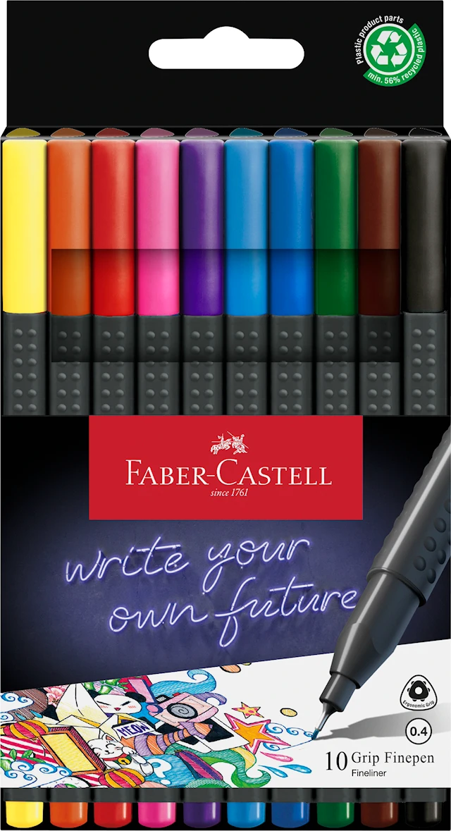 Fiberpenna Grip Finepen 0.4 mm 10-p, Faber-Castell