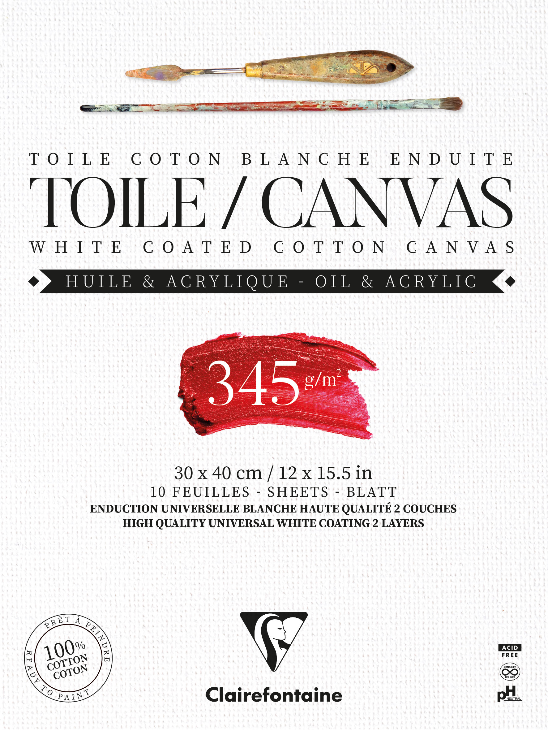 Canvasblock 30x40 cm 345 g Bomullspapper Clairefontaine