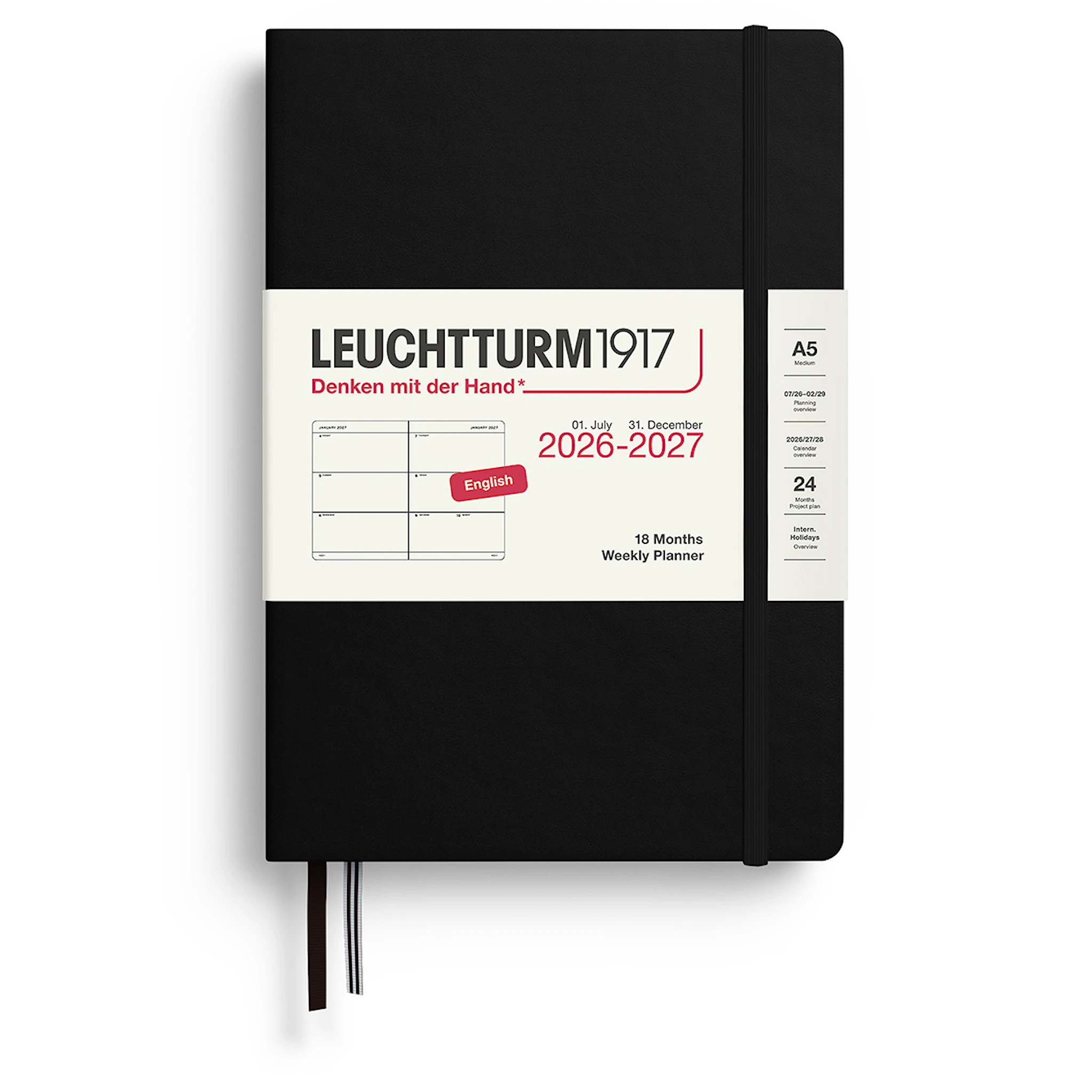 Tuotekuva ille Weekly Planner 18m 26-27 A5 Black Leuchtturm1917