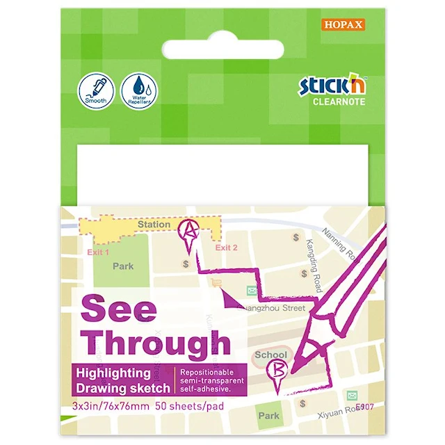 Clearnote Transparenta Notislappar 76x76mm 50 Blad Stick'n
