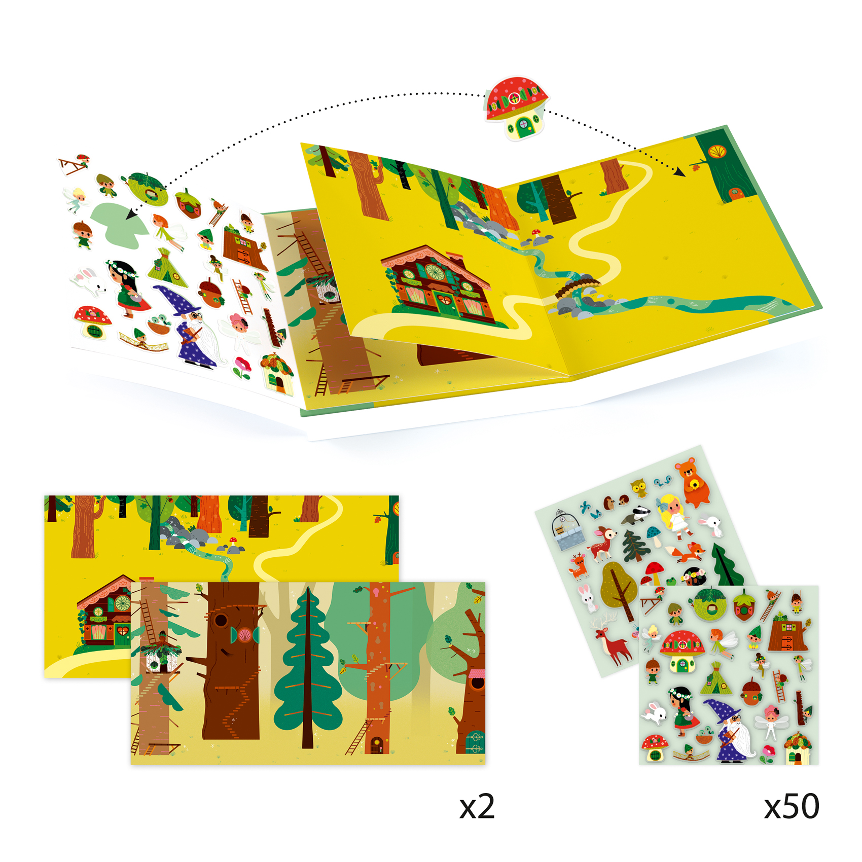 Klisterm&auml;rken 50-pack Sagornas Skog med Bakgrundsark Djeco