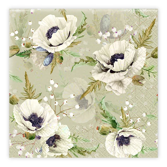 Ruokaservetti 20 kpl Valkoiset kukat Ivars i Lanna