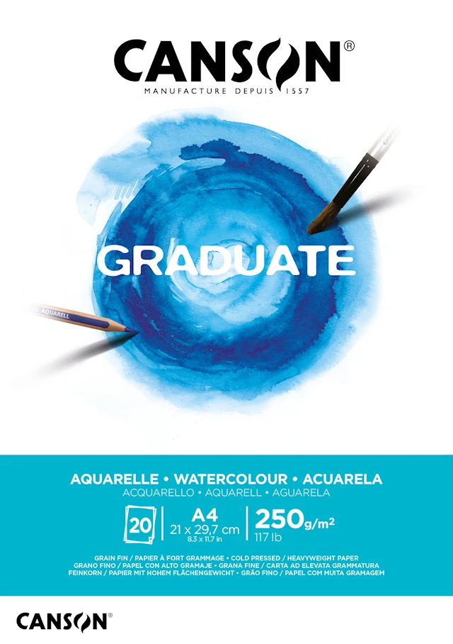 Vesiväripaperi A4-lohko 20 arkkia 250g, Canson Graduate