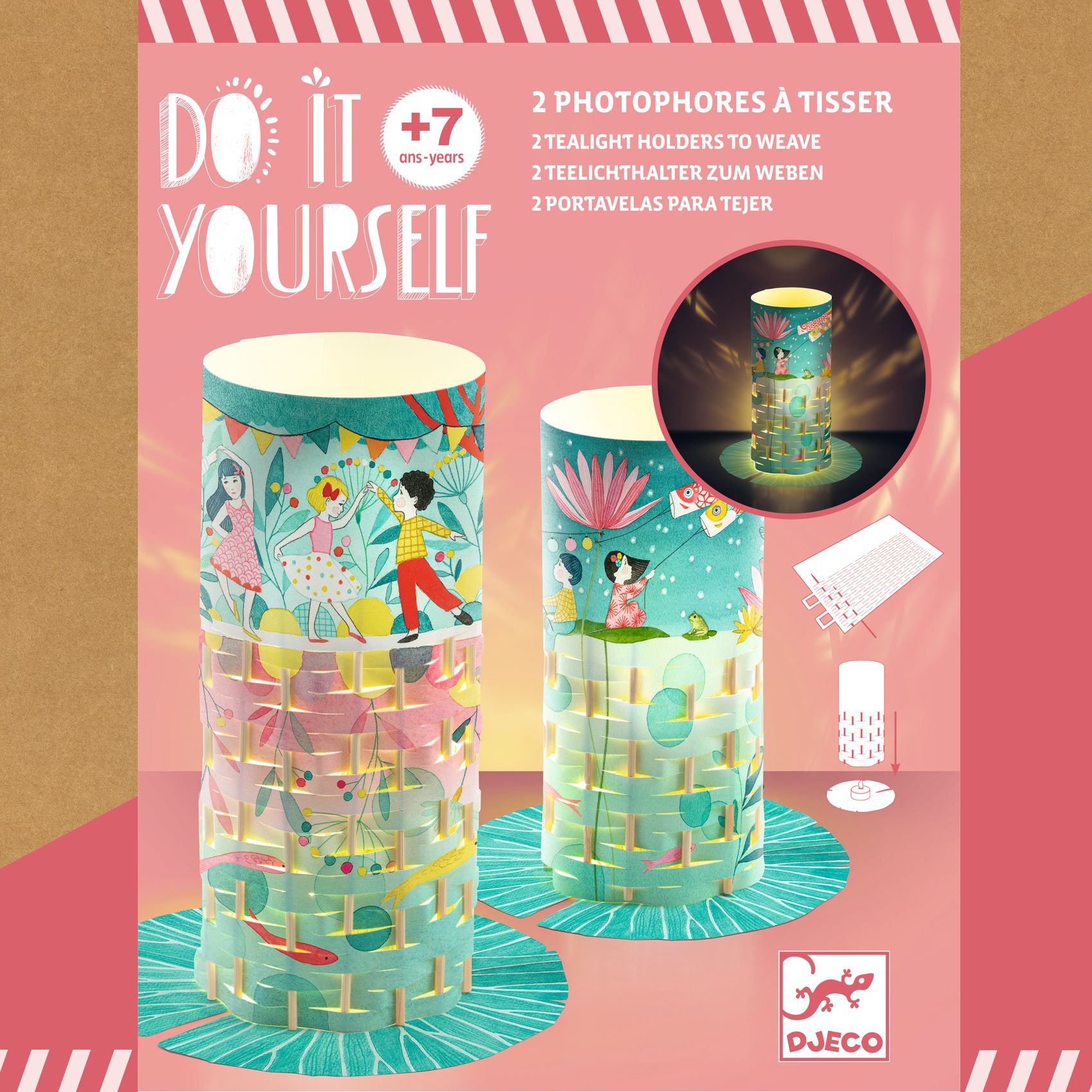 DIY-Kit Två Ljuslyktor för LED-ljus i Papper & Bambu Djeco