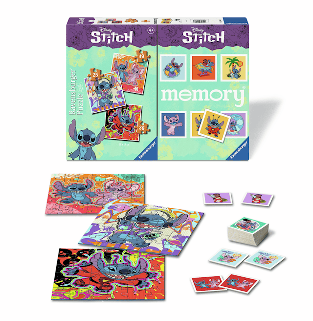 Produktbild 2 för Disney Stitch 3 stycken Pussel och Memory ® Ravensburger