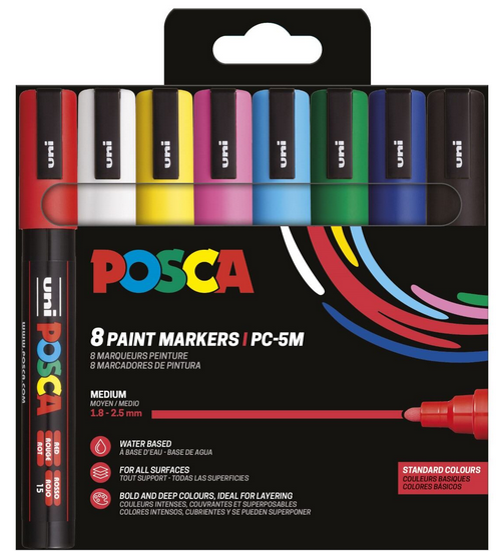 Posca Marker PC-5M Set 8-p Basfärger