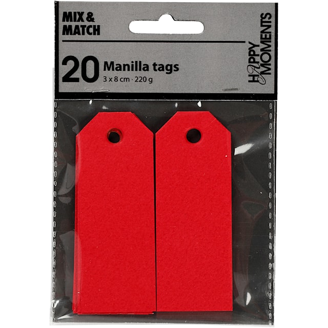 Tuotekuva 2 - Manillaetiketit, koko 3x8 cm, 220 g, punainen, 20 kpl/ 1 pkt