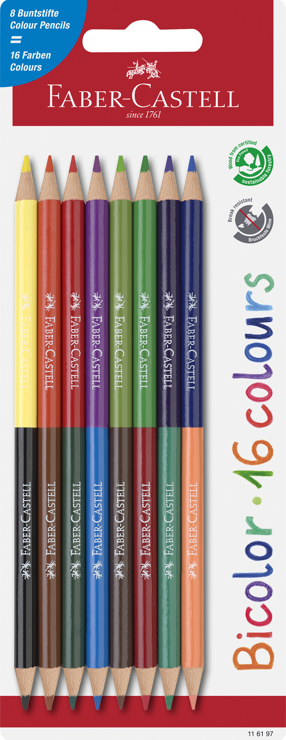 Färgpenna Bicolor 16 färger med 8 pennor Faber Castell