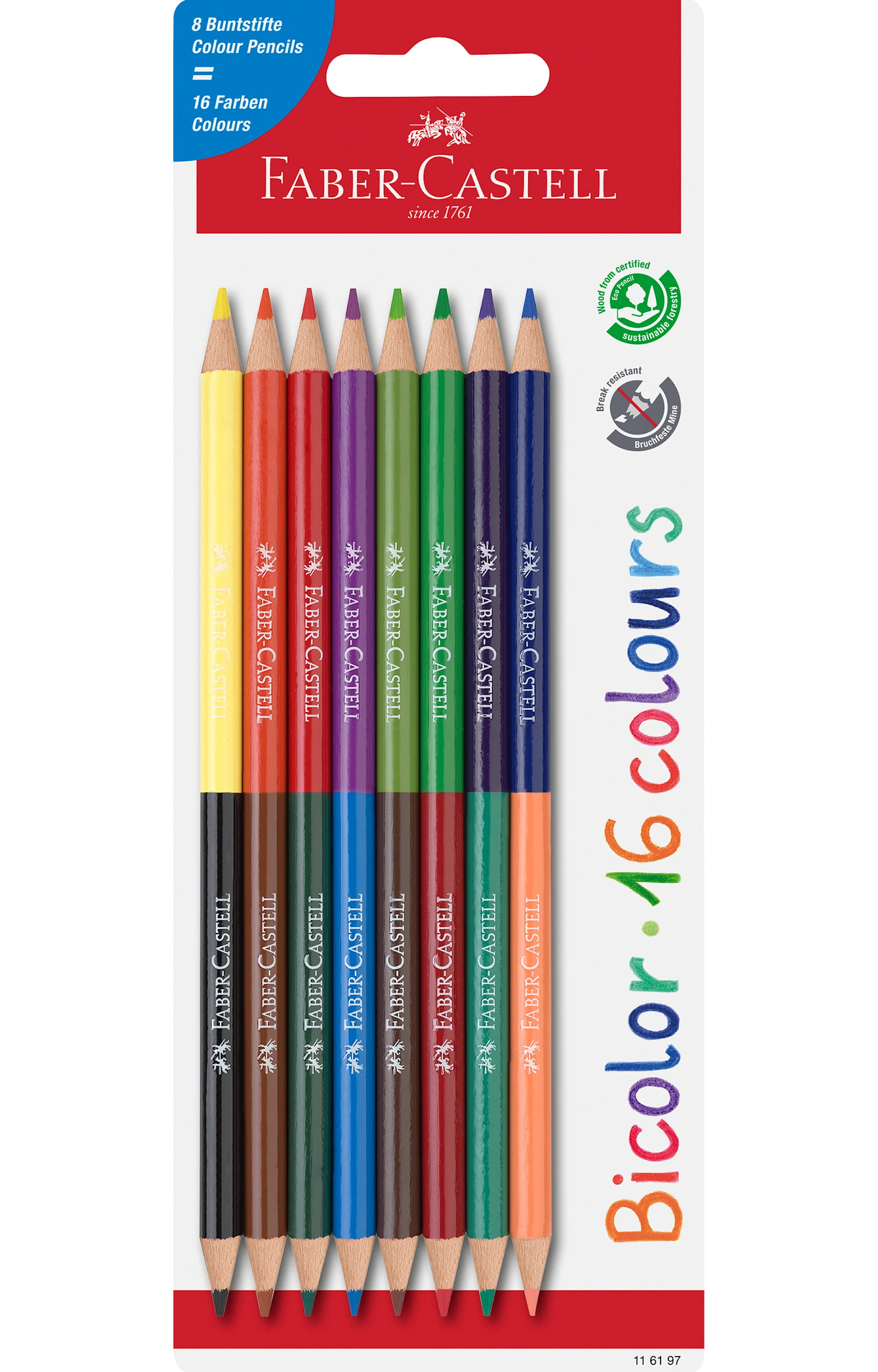 Produktbild för Färgpenna Bicolor 16 färger med 8 pennor Faber Castell
