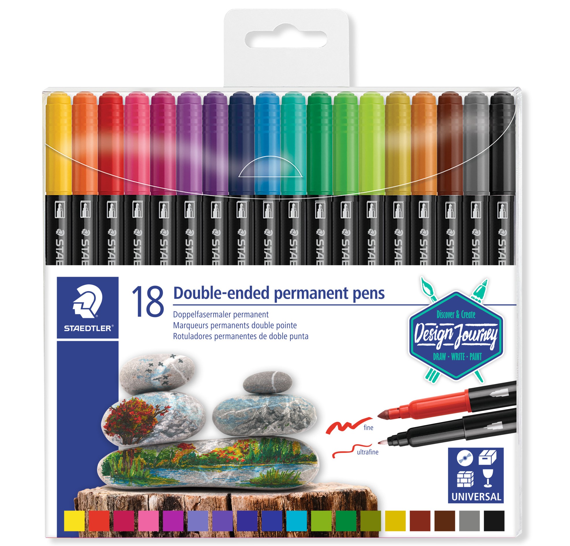 Fiberspetspenna Dubbel Permanent 18-p Design Journey Staedtler