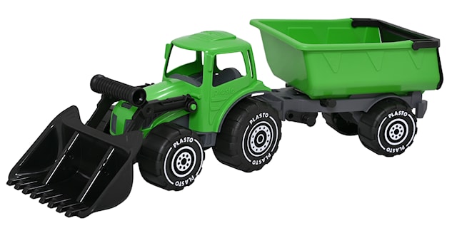 Traktor med frontlastare och släp, Grön, 55 cm