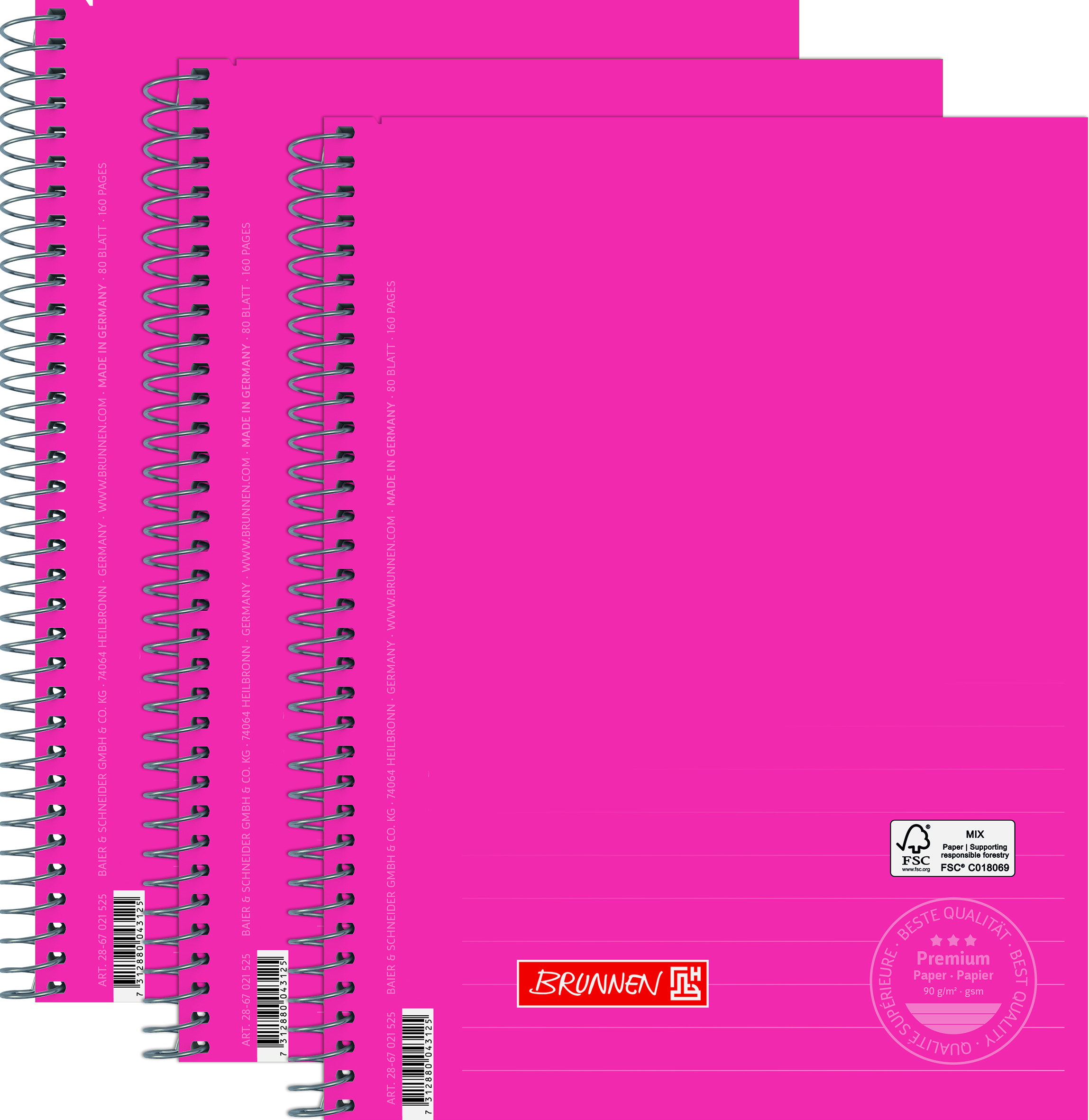 Kollegieblock A5 Linjerat 3-pack 90g/80 Blad, Rosa