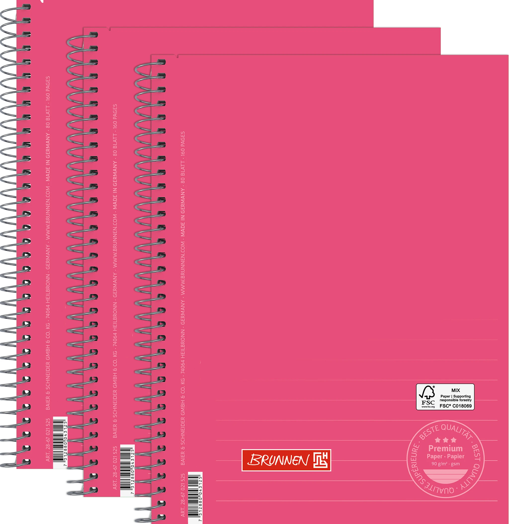 Produktbild för Kollegieblock A5 Linjerat 3-pack 90g/80 Blad, Rosa