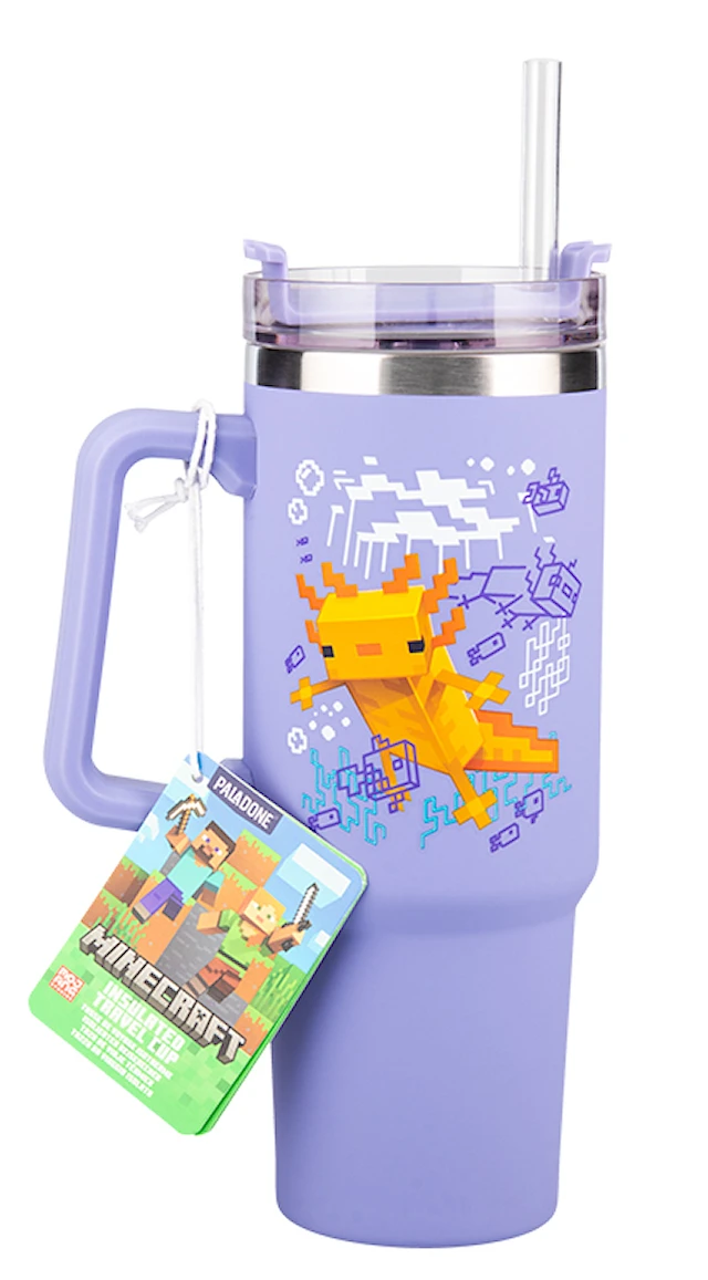 Minecraft Lila 900 ml Isolerad Mugg med Sugrör, Paladone