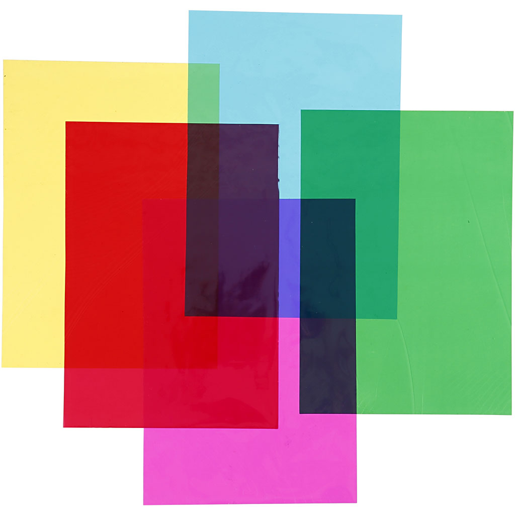 Sellofaani, arkki 210x297 mm, värilajitelma, 5x20 ark, 100 ark/ 1 pkt