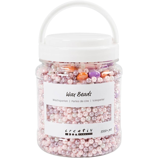 Tuotekuva 2 - Vahahelmet , aukon koko 1,3-2,5 mm, ca. 5500 kpl, pastellinoranssi, pehmeä rose, vaaleanvioletti, helmiäinen, 425 g, 700 ml/ 1 tb