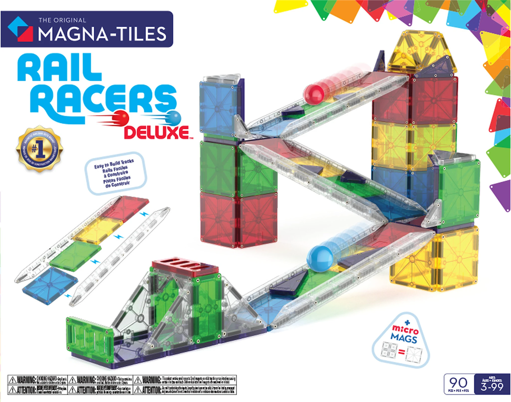 Produktbild för Magna-Tiles Rail Racer Magnetiska Byggklossar 90 Bitar