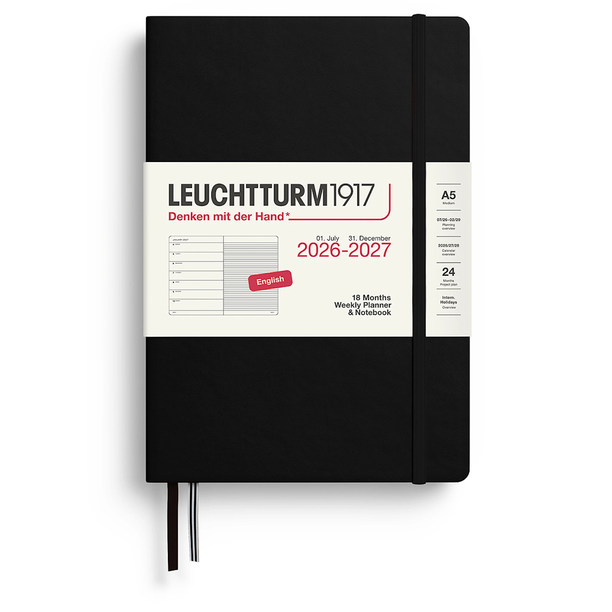 Produktbild för Weekly Planner & Notebook 18m 26-27 A5 Black Leuchtturm1917