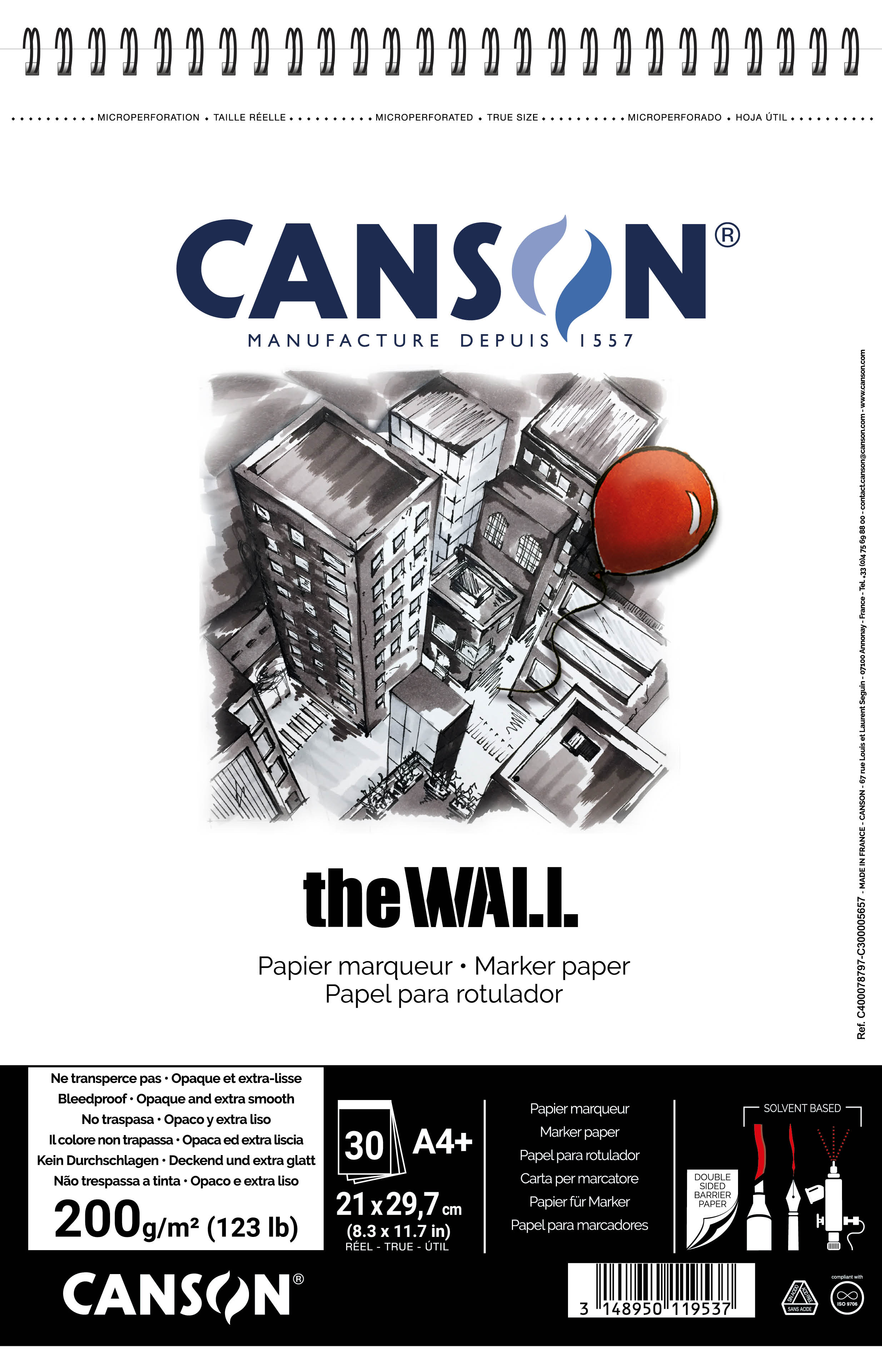 Marker papper A4+ block 30 ark 220g Canson The Wall