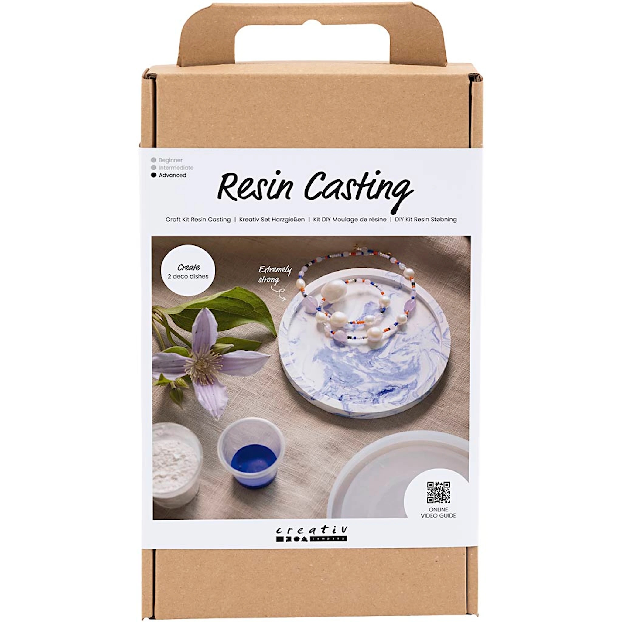 Produktbilde for DIY Kit Resin Støping, Rundt brett med marmorering, blå, hvit, 1 pk.