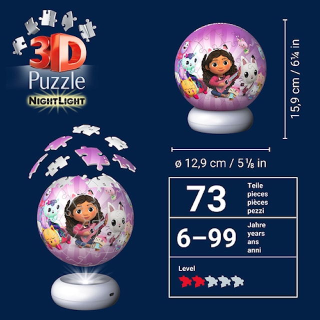 Produktbilde 4 for Puzzle-Ball Nightlight Gabby's Dollhouse 3D-puslespill 72 Brikker Ravensburger