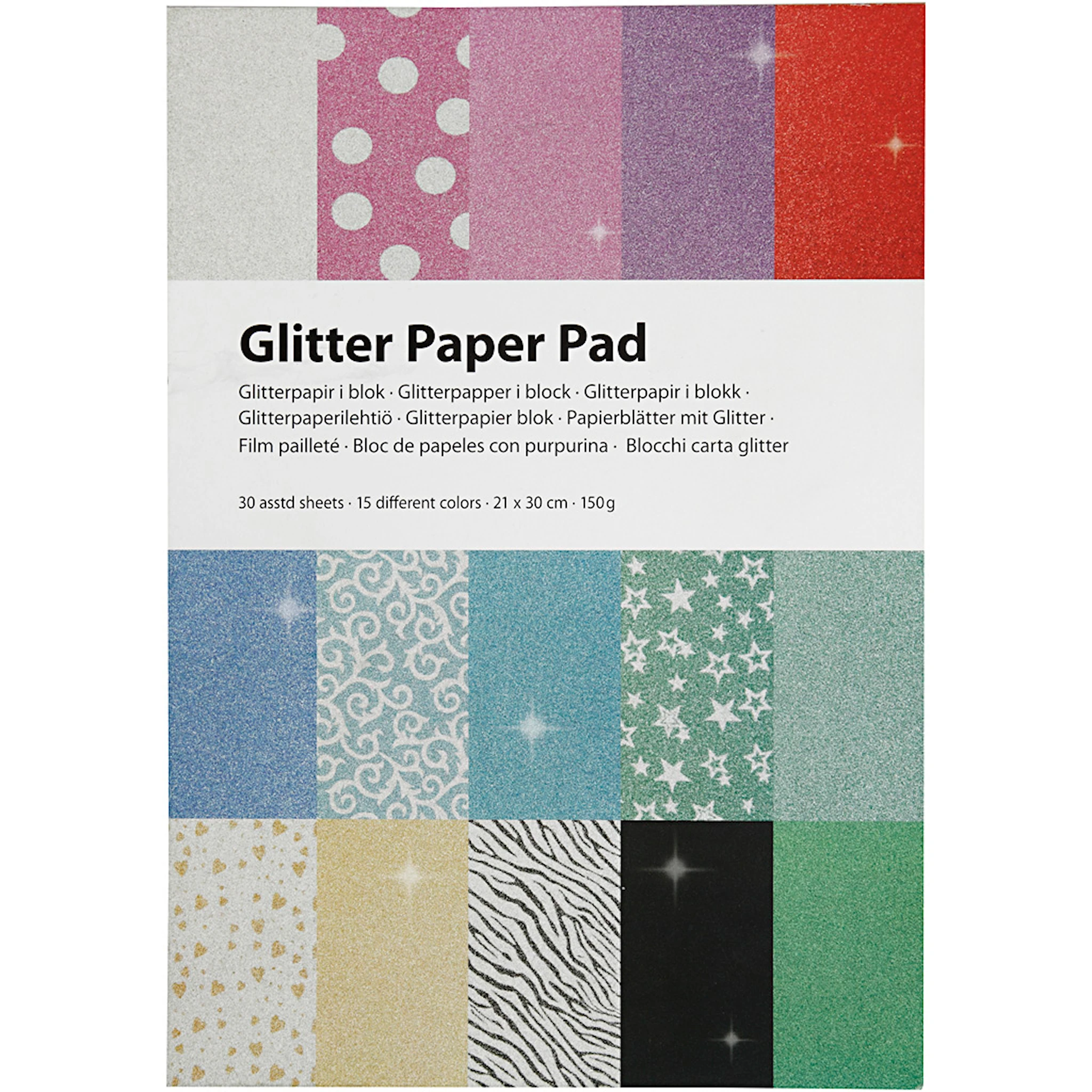 Produktbilde for Glitterpapir i blokk, A4, ark 210x297 mm, 150 g, 30 ark/ 1 stk.