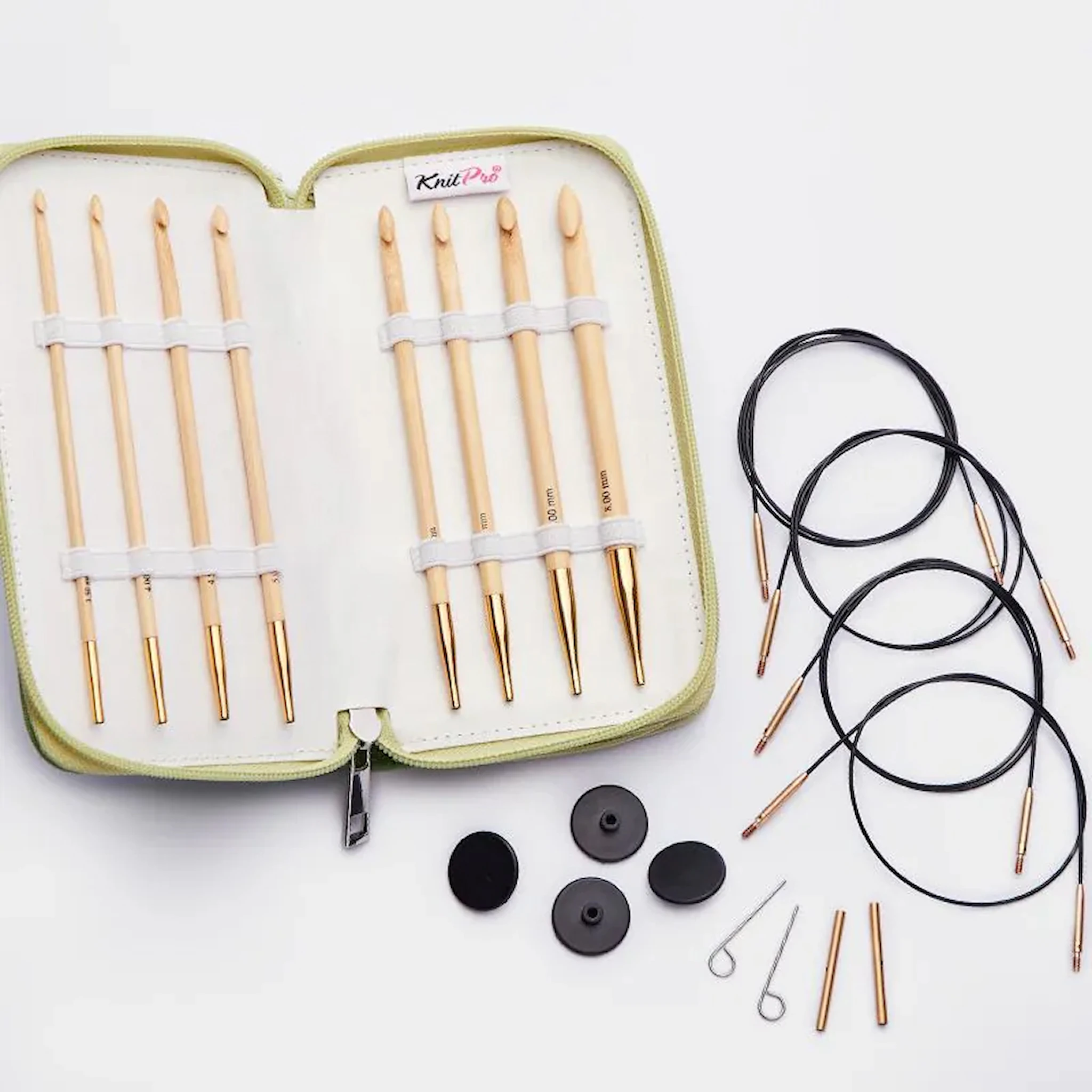 Produktbild för KnitPro Bamboo tunisiska virknålar - Set