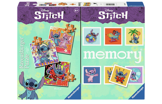 Produktbild 1 för Disney Stitch 3 stycken Pussel och Memory ® Ravensburger