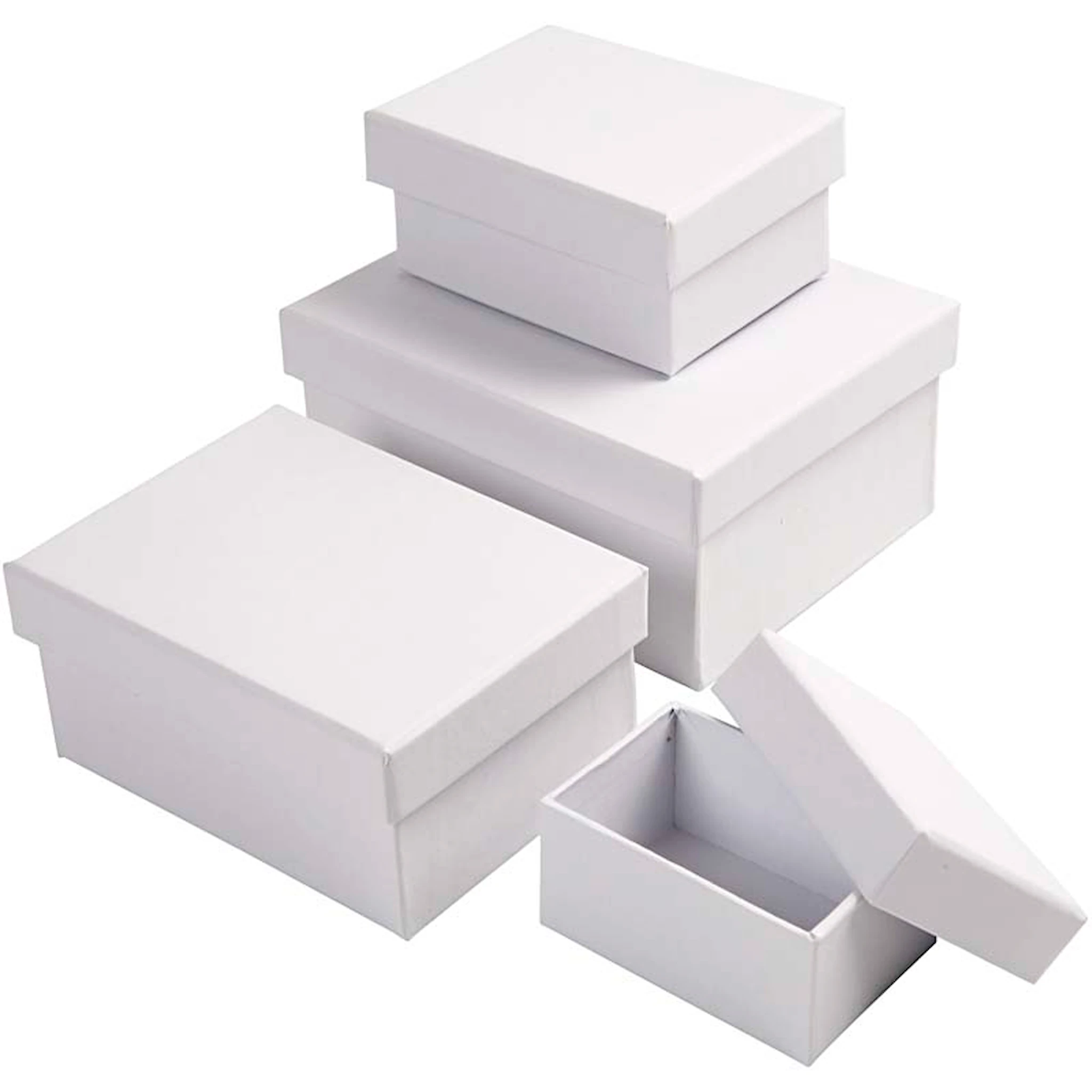 Tuotekuva ille Pahvirasialajitelma, Kork. 3,5+4,5+5,5+6,5 cm, koko 7,5x5 + 9,5x7 + 11,5x8,5 + 14x11 cm, valkoinen, 4 kpl/ 1 set