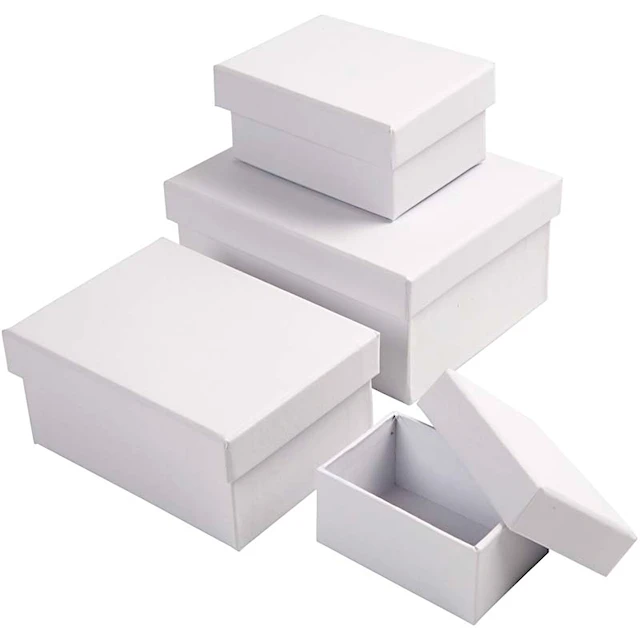 Rektangulära askar, Vita, 4-pack