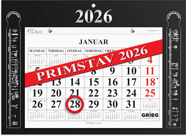 Produktbilde 1 for Magnetkalender 2026 Primstav Sort 205x150 mm  GRIEG