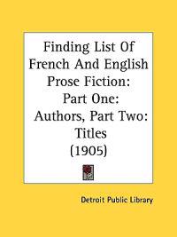 Finding List Of French And English Prose Fiction