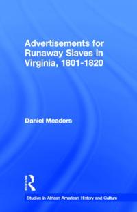 Kirjan kansi "Advertisements for Runaway Slaves in Virginia, 1801-1820"