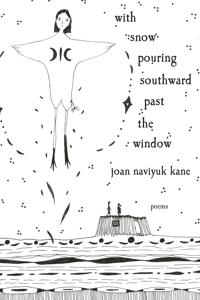 with snow pouring southward past the window