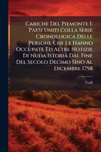Kirjan kansi "Cariche Del Piemonte E Paesi Uniti Colla Serie Cronologica Delle Persone Che Le Hanno Occupate Ed Altre Notizie Di Nuda Istoria Dal Fine Del Secolo Decimo Sino Al Dicembre 1798"