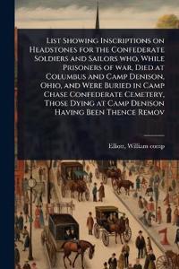 Kirjan kansi "List Showing Inscriptions on Headstones for the Confederate Soldiers and Sailors who, While Prisoners of war, Died at Columbus and Camp Denison, Ohio, and Were Buried in Camp Chase Confederate Cemetery, Those Dying at Camp Denison Having Been Thence Remov"
