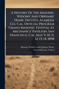 Kirjan kansi "A History Of The Masonic Widows' And Orphans' Home, Decoto, Alameda Co., Cal. Official Program Grand Masonic Festival At Mechanics' Pavilion, San Francisco, Cal. May 9, 10, 11, 12, 13, 14, 1898"