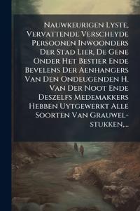 Kirjan kansi "Nauwkeurigen Lyste, Vervattende Verscheyde Persoonen Inwoonders Der Stad Lier, De Gene Onder Het Bestier Ende Bevelens Der Aenhangers Van Den Ondeugenden H. Van Der Noot Ende Deszelfs Medemakkers Hebben Uytgewerkt Alle Soorten Van Grauwel-stukken, ..."