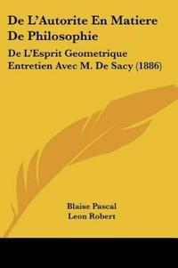 De L'Autorite En Matiere De Philosophie