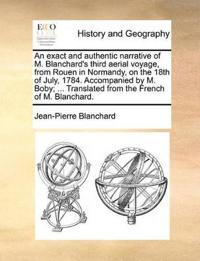 Kirjan kansi "An Exact and Authentic Narrative of M. Blanchard's Third Aerial Voyage, from Rouen in Normandy, on the 18th of July, 1784. Accompanied by M. Boby; ... Translated from the French of M. Blanchard."