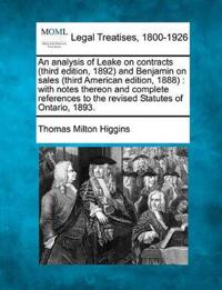An Analysis of Leake on Contracts (Third Edition, 1892) and Benjamin on Sales (Third American Edition, 1888)