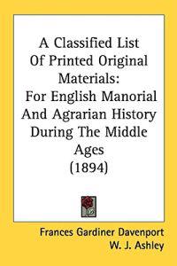 A Classified List Of Printed Original Materials