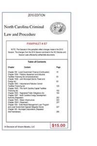 North Carolina Criminal Law and Procedure-Pamphlet 87: North Carolina Criminal Law and Procedure-Pamphlet 87