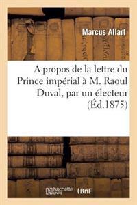 A Propos de la Lettre Du Prince Impérial À M. Raoul Duval, Par Un Électeur