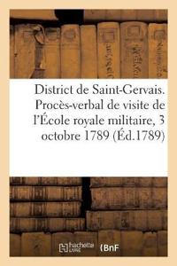 District de Saint-Gervais. Procès-Verbal de Visite de l'École Royale Militaire, 3 Octobre 1789