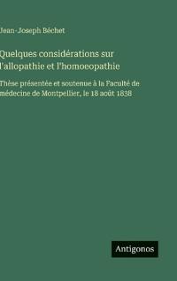 Kirjan kansi "Quelques considérations sur l'allopathie et l'homoeopathie"