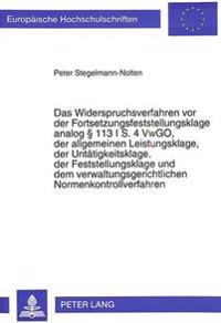 Das Widerspruchsverfahren VOR Der Fortsetzungsfeststellungsklage Analog 113 I S. 4 Vwgo, Der Allgemeinen Leistungsklage, Der Untaetigkeitsklage, Der Feststellungsklage Und Dem Verwaltungsgerichtlichen Normenkontrollverfahren